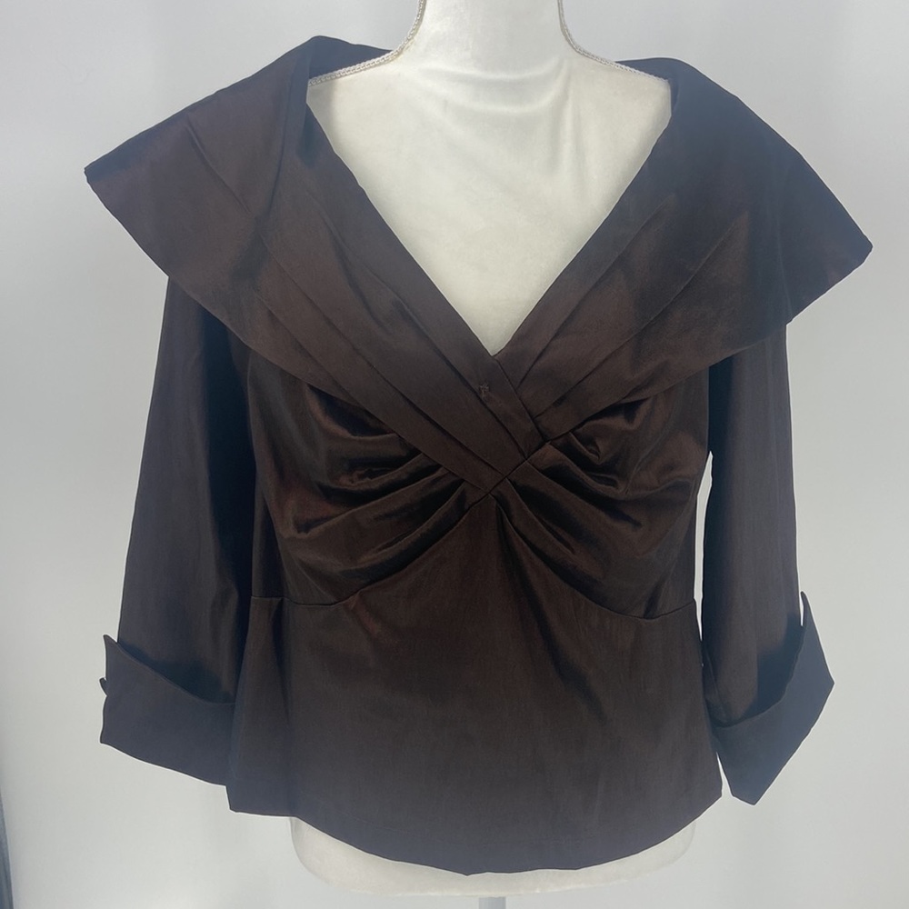 KM Collections satiny burnished brown satiny dressy jacket top 16 Woman